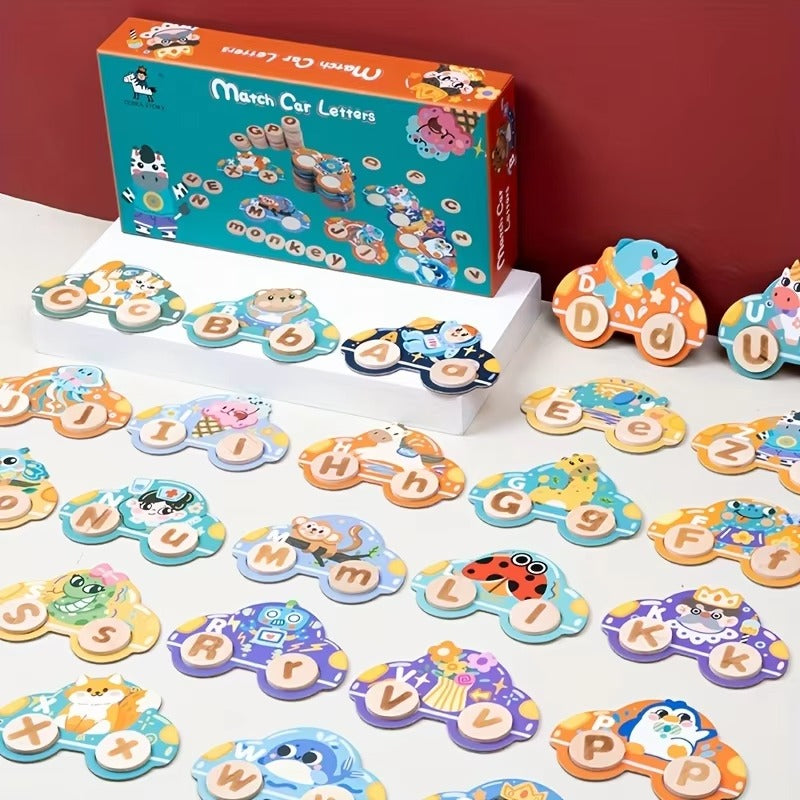 Wooden Animal Letters Car Cognitive Matching Card - 566