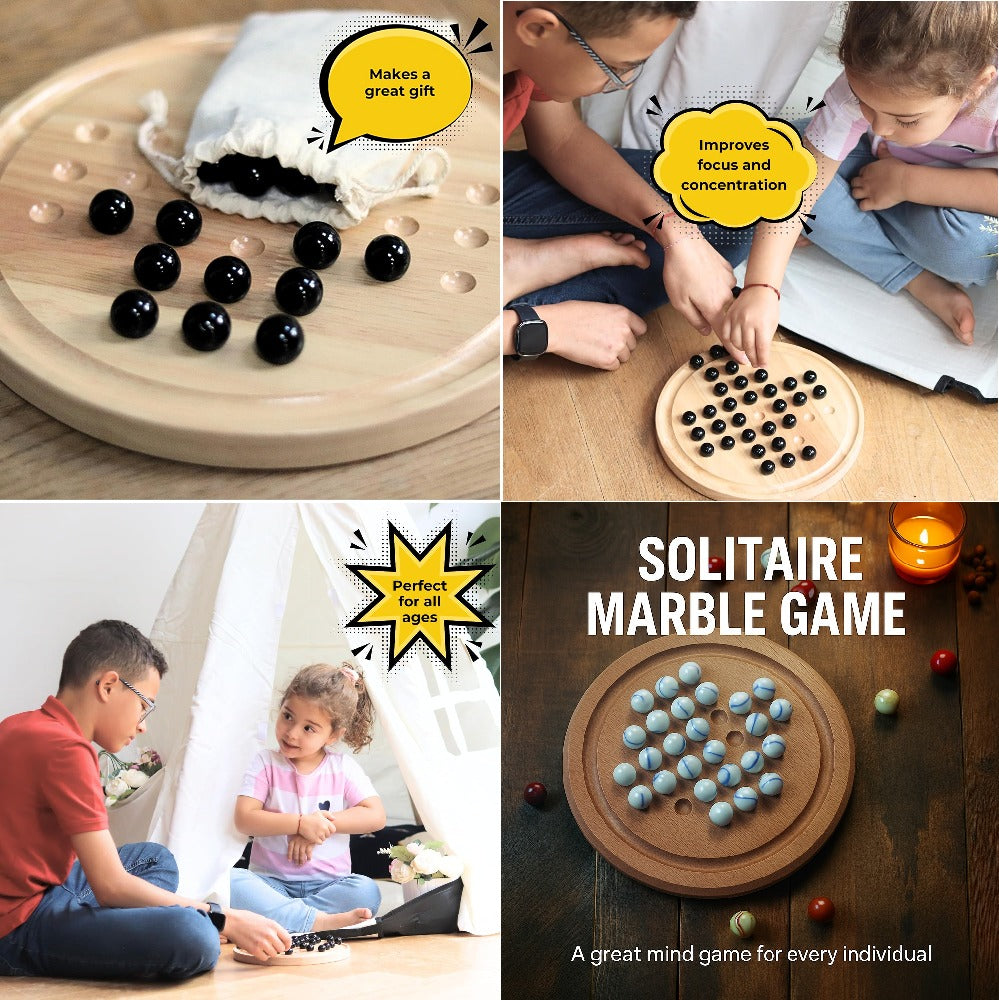 Solitaire Wooden Game with Marble Ball - 014