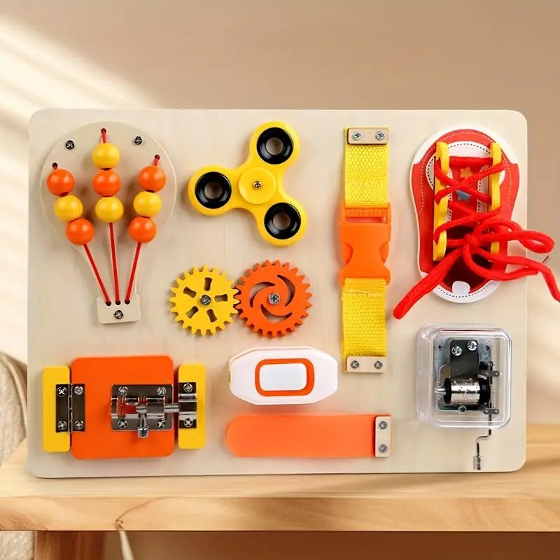 Wooden Hot Air Balloon Gear 9 Function Busy Board Sensory Activity