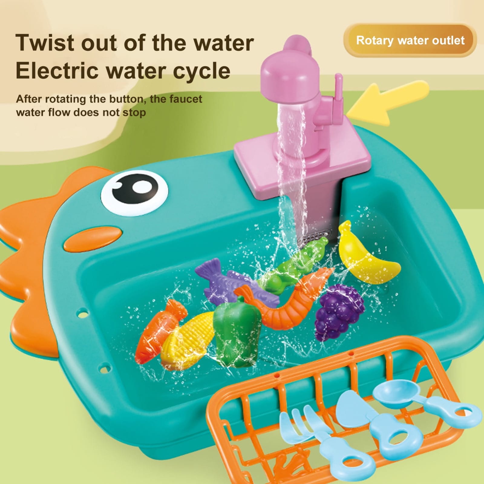 Dino Dishwasher Kitchen Water Sink Pretend Play - 068