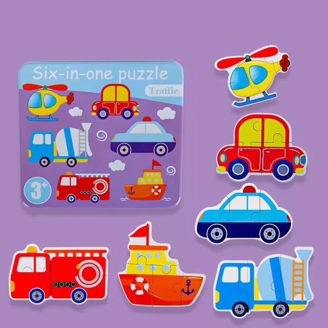 6in1 Jigsaw Puzzle with Number Transport Tin Box - 523 - Default Title - Odeez | Educational Toys Pakistan 