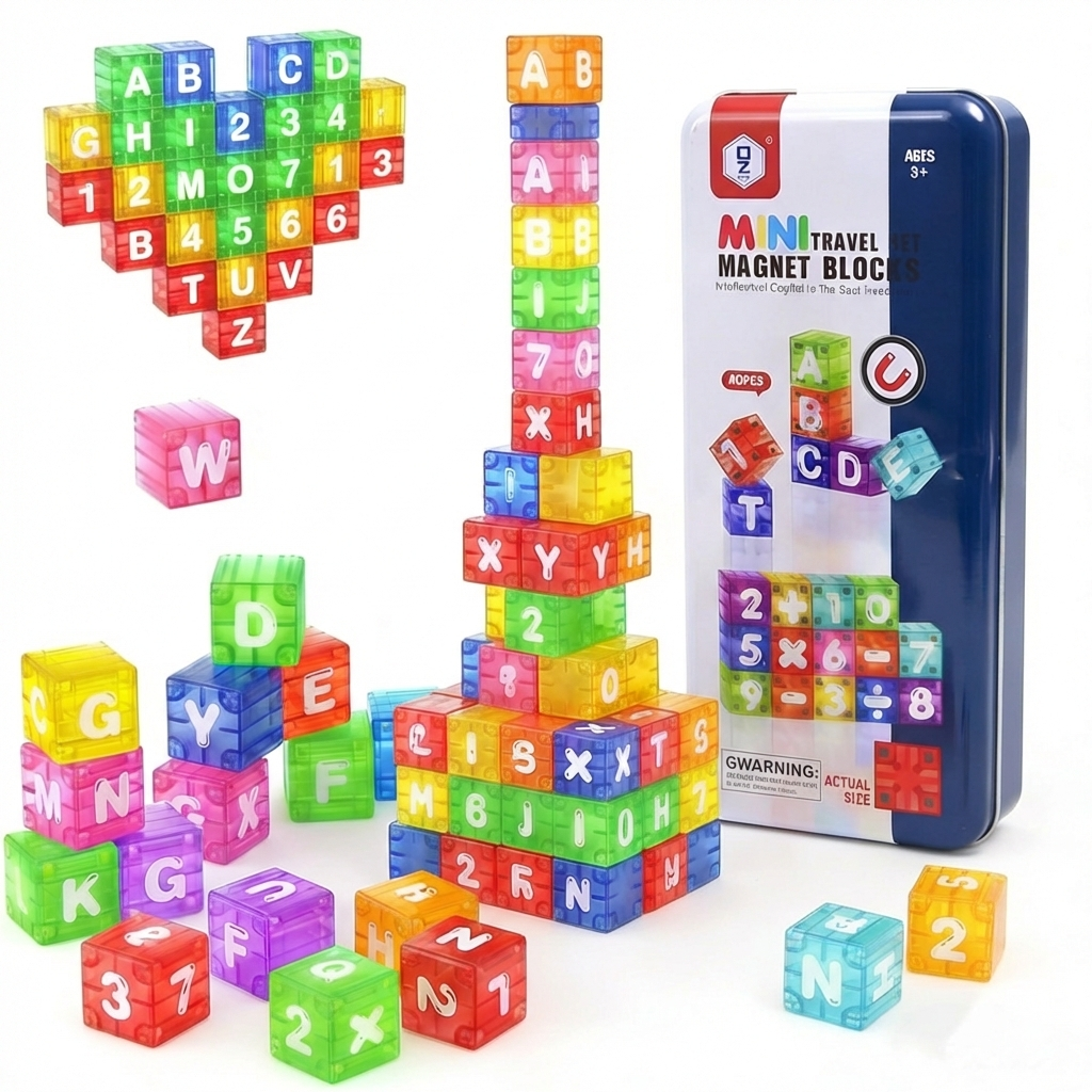 Mini Tin Travel Set Magnetic Alphabet and Number Cube 40 pieces - 194