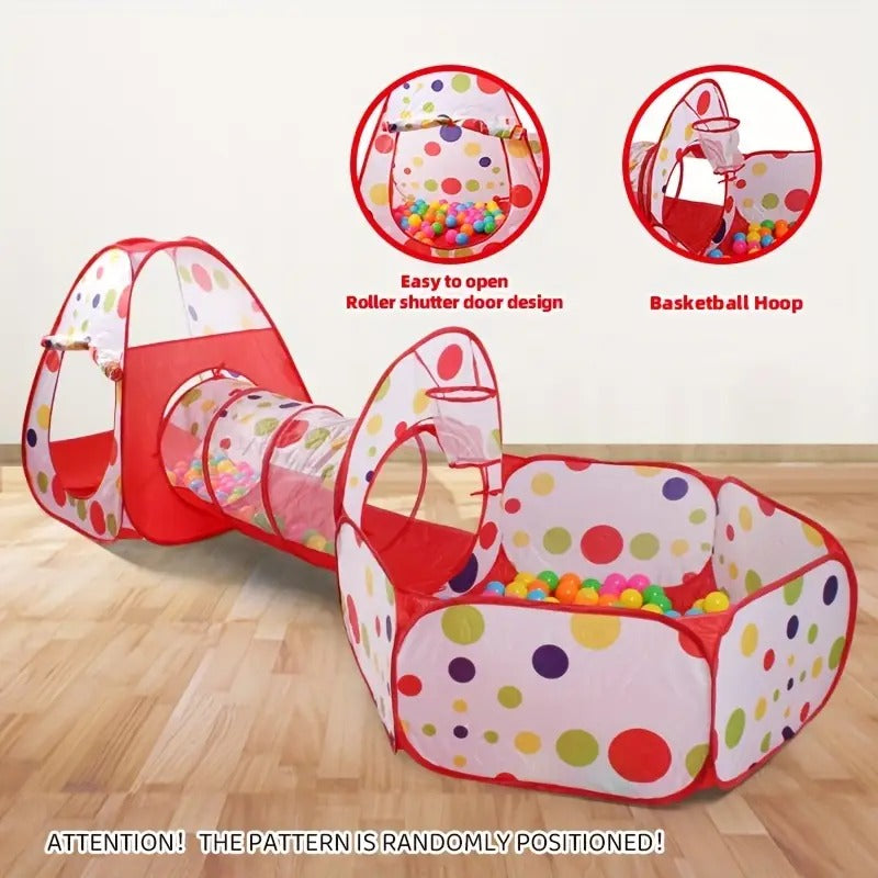 3in1 Kids Pop Up Play Tent House with Tunnel and Ball Pit - 001