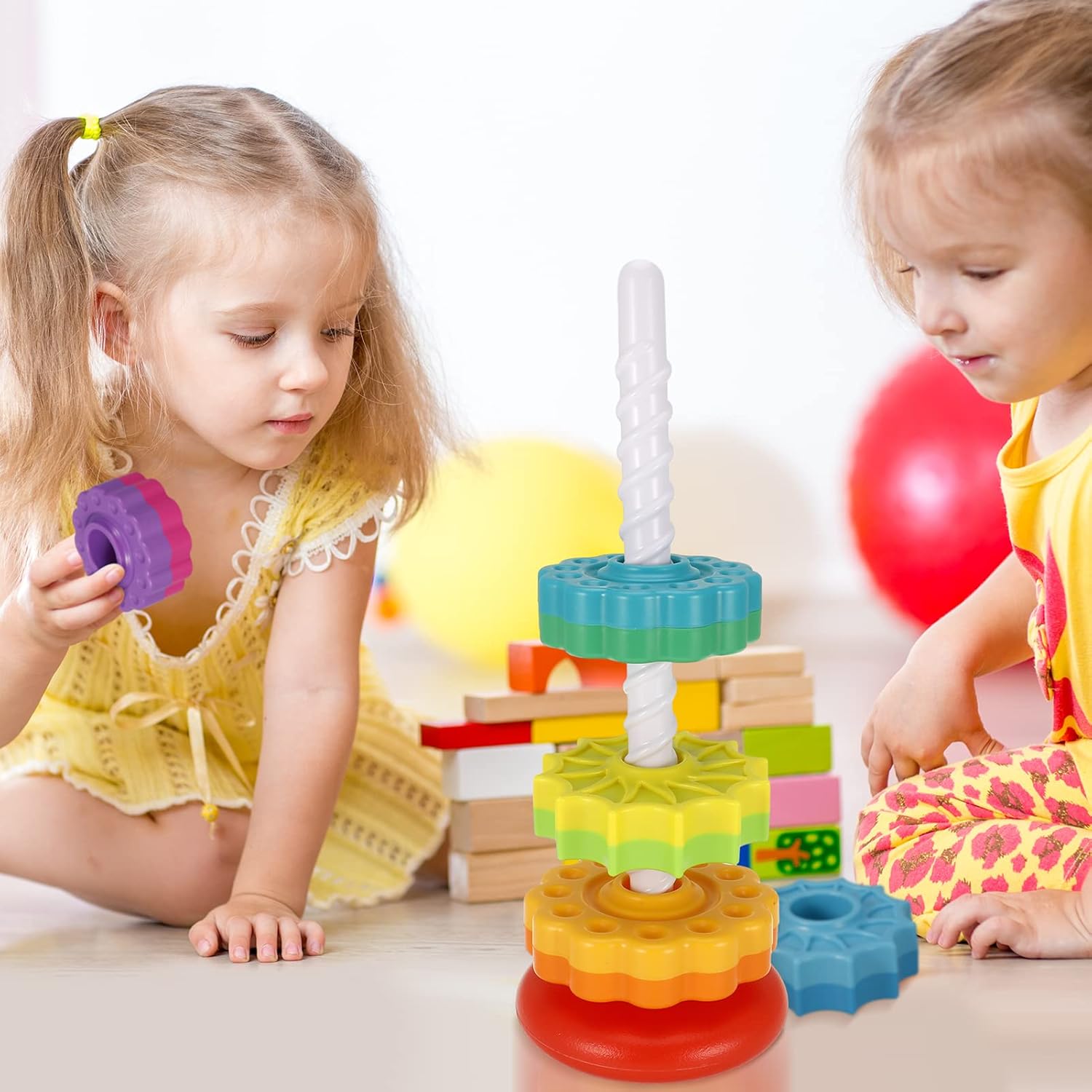Sensory Spin Gears Stacking Five Rings Rainbow Tower - 403 - Default Title - Odeez | Educational Toys Pakistan 