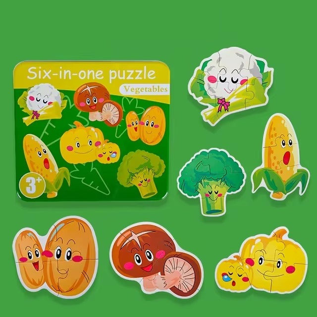 6in1 Jigsaw Puzzle with Number Vegetable Tin Box - 523 - Default Title - Odeez | Educational Toys Pakistan 