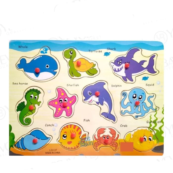 Wooden Sea Animal knob Puzzle Board - 987
