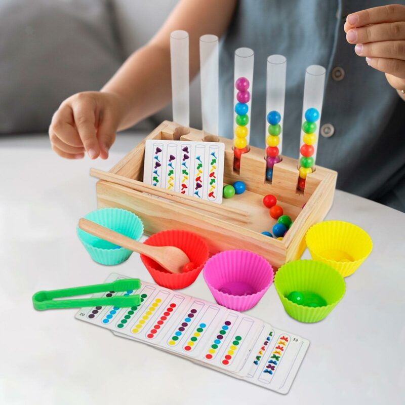 Early Education Rainbow Beads Clip Test Tube Sorting Wooden Kit - 438