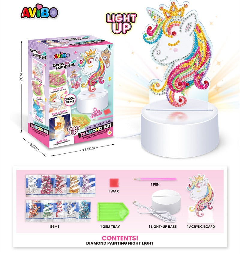 DIY Diamond Painting Unicorn Night Light Lamp 800+ Gems - 06B