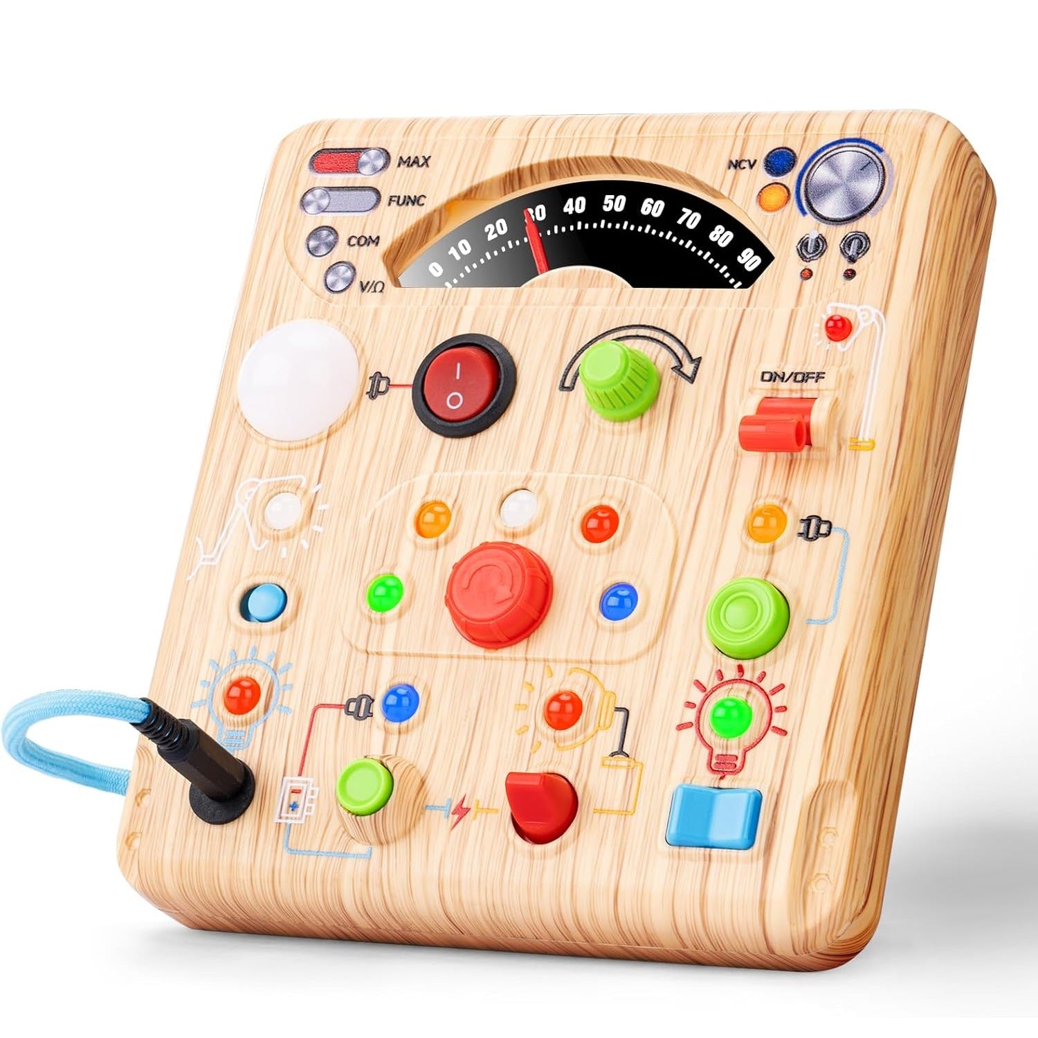 LED Lights Simulated Ammeter Activity Wooden Busy Board - 212