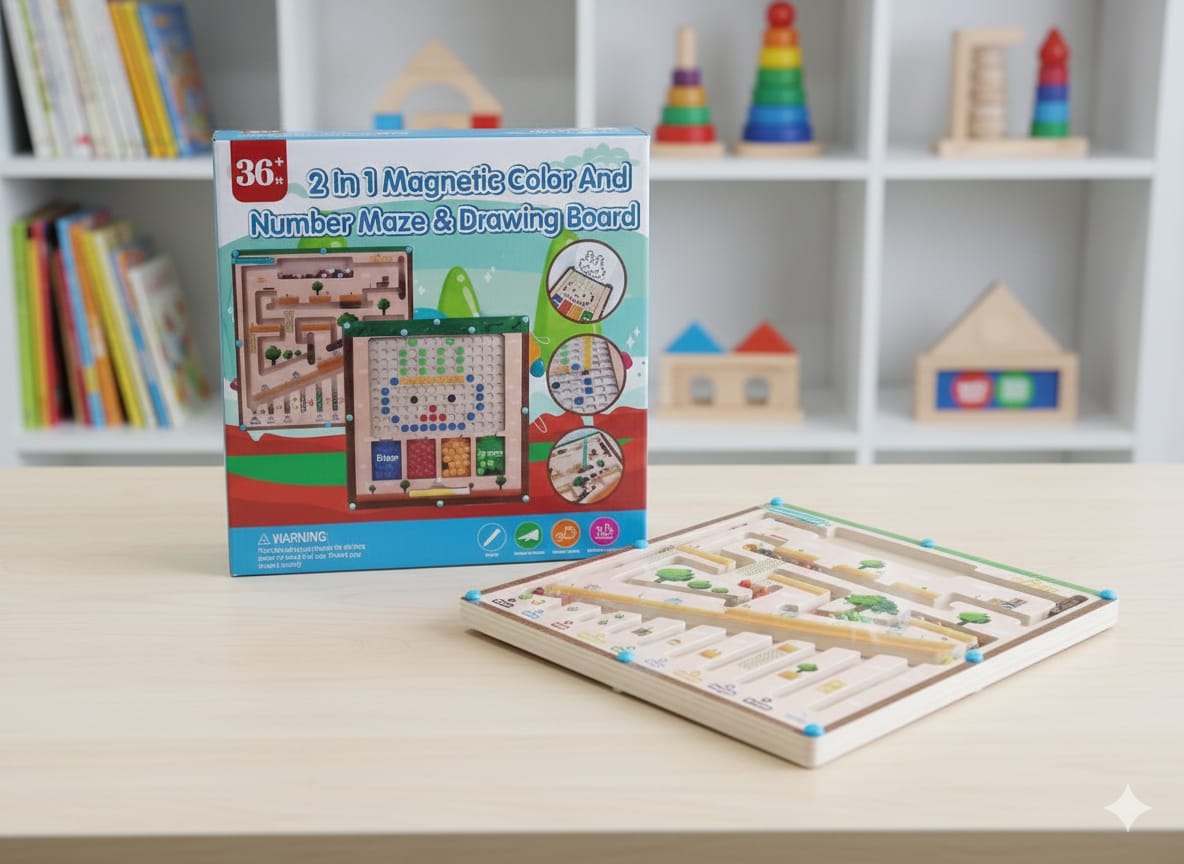 Wooden 2in1 Magnetic Color and Number Maze Board - 812
