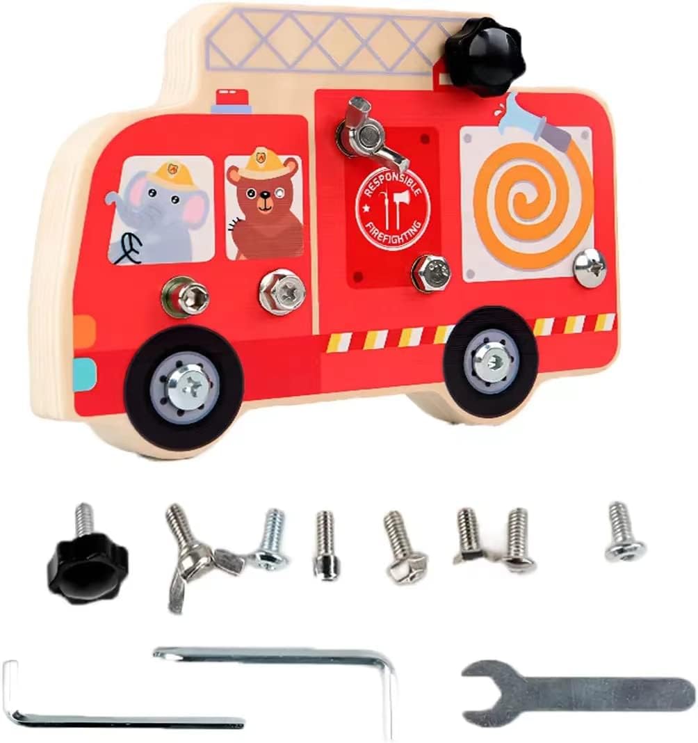 Wooden Montessori Disassembly Fire Truck Screw Board - 069 - Default Title - Odeez | Educational Toys Pakistan 