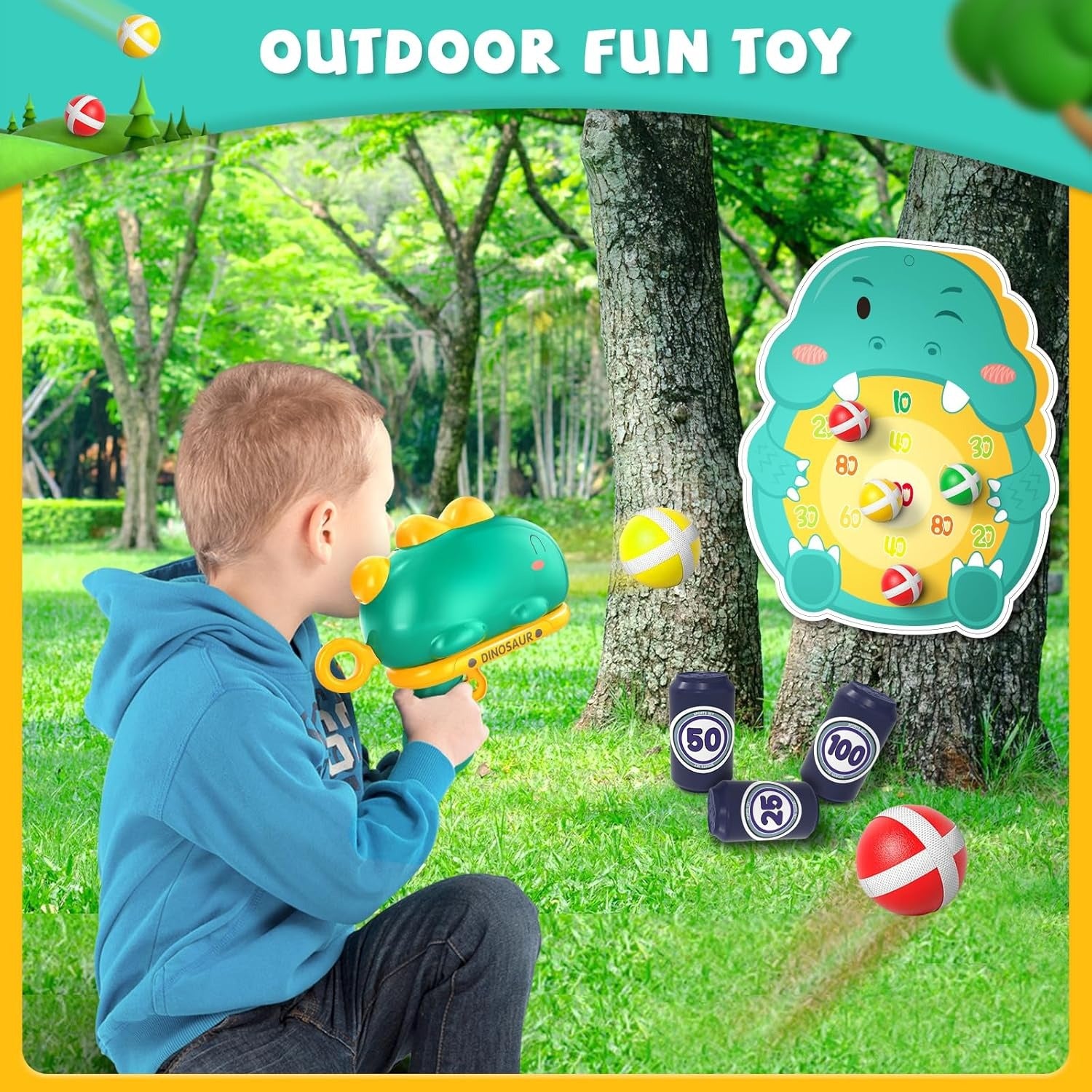 Dinosaur Sticky Ball Dart Board Target Shooting Game - 681 - Default Title - Odeez | Educational Toys Pakistan 