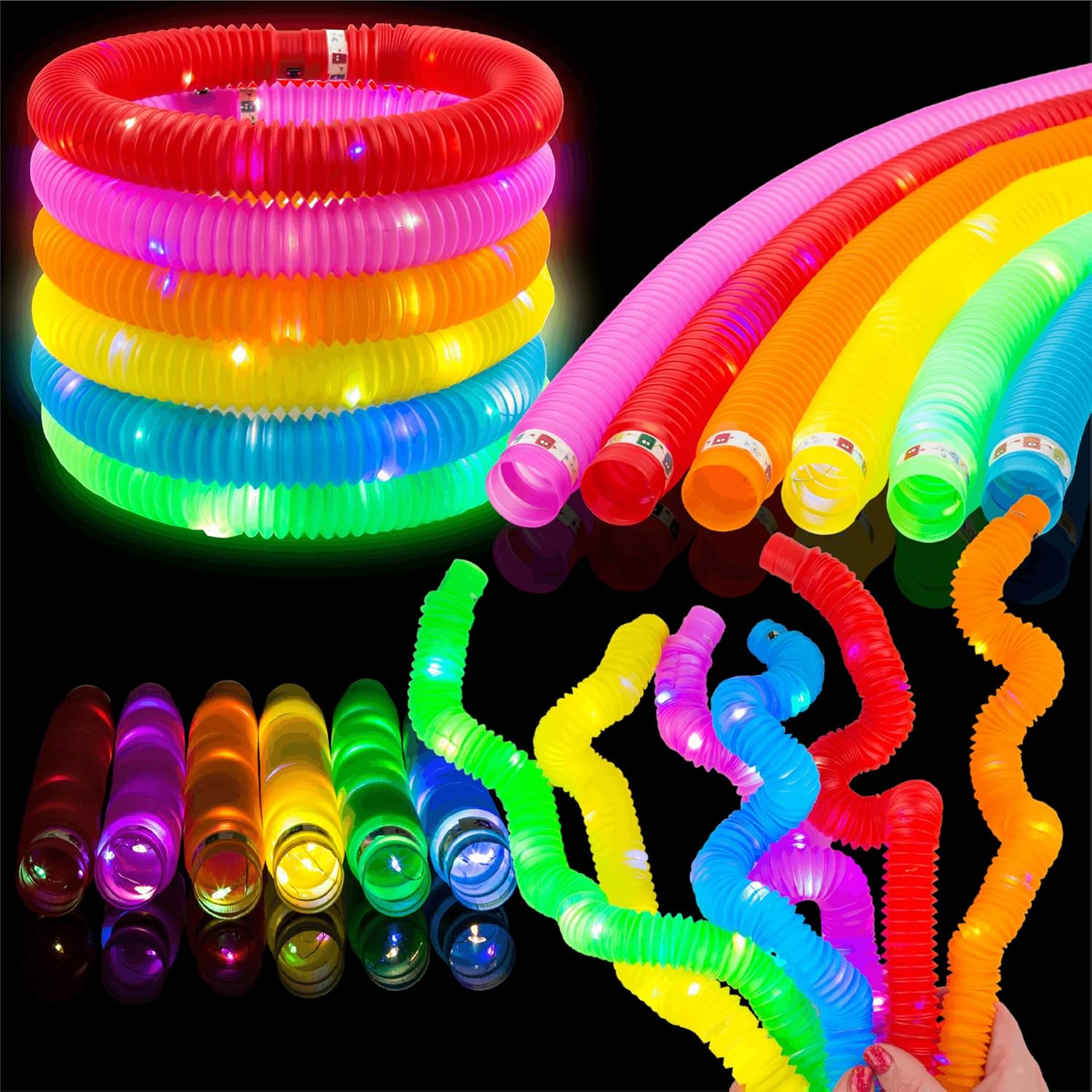 Light Glow in the Dark Stretchable Pop Tube 6 pieces - 6LG