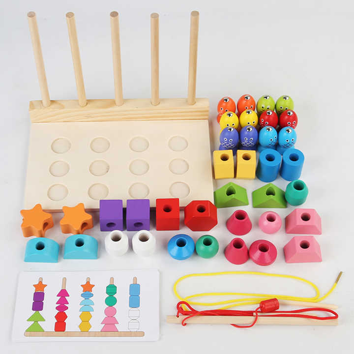 Wooden Five Sets of Shape Columns Lacing and Fishing Game - 003 - Default Title - Odeez | Educational Toys Pakistan 
