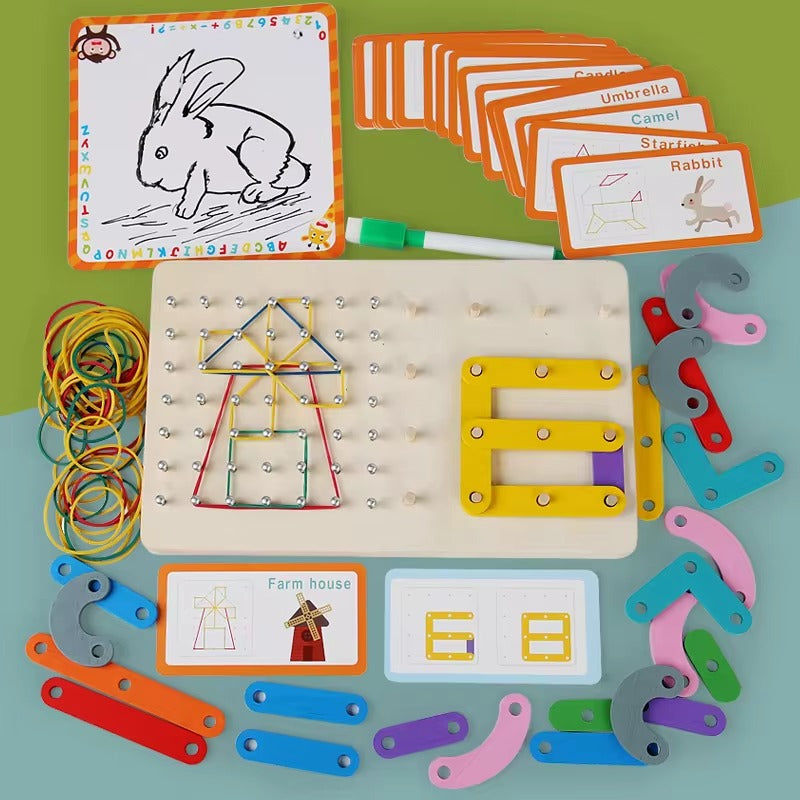 Wooden Geo Montessori Bands and Pattern Cards with Drawing Card - 564 - Default Title - Odeez | Educational Toys Pakistan 