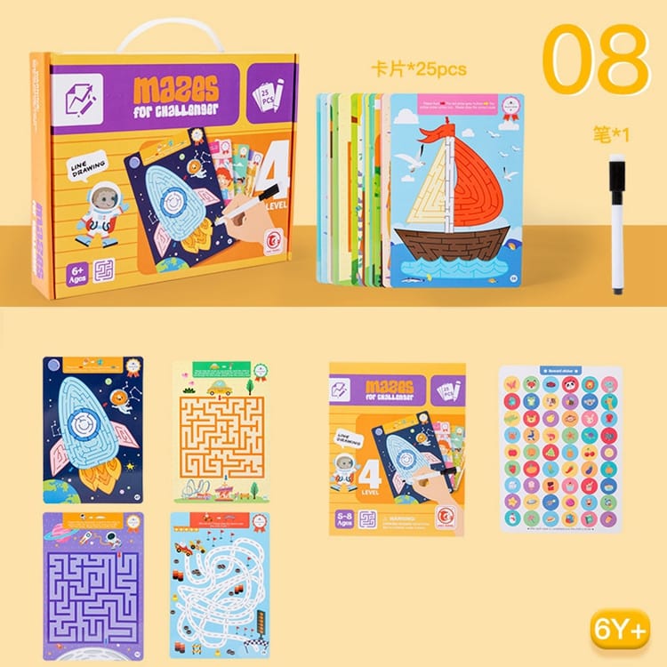 Reusable Maze Challenges with Stickers 25 Cards - 646 - Default Title - Odeez | Educational Toys Pakistan 