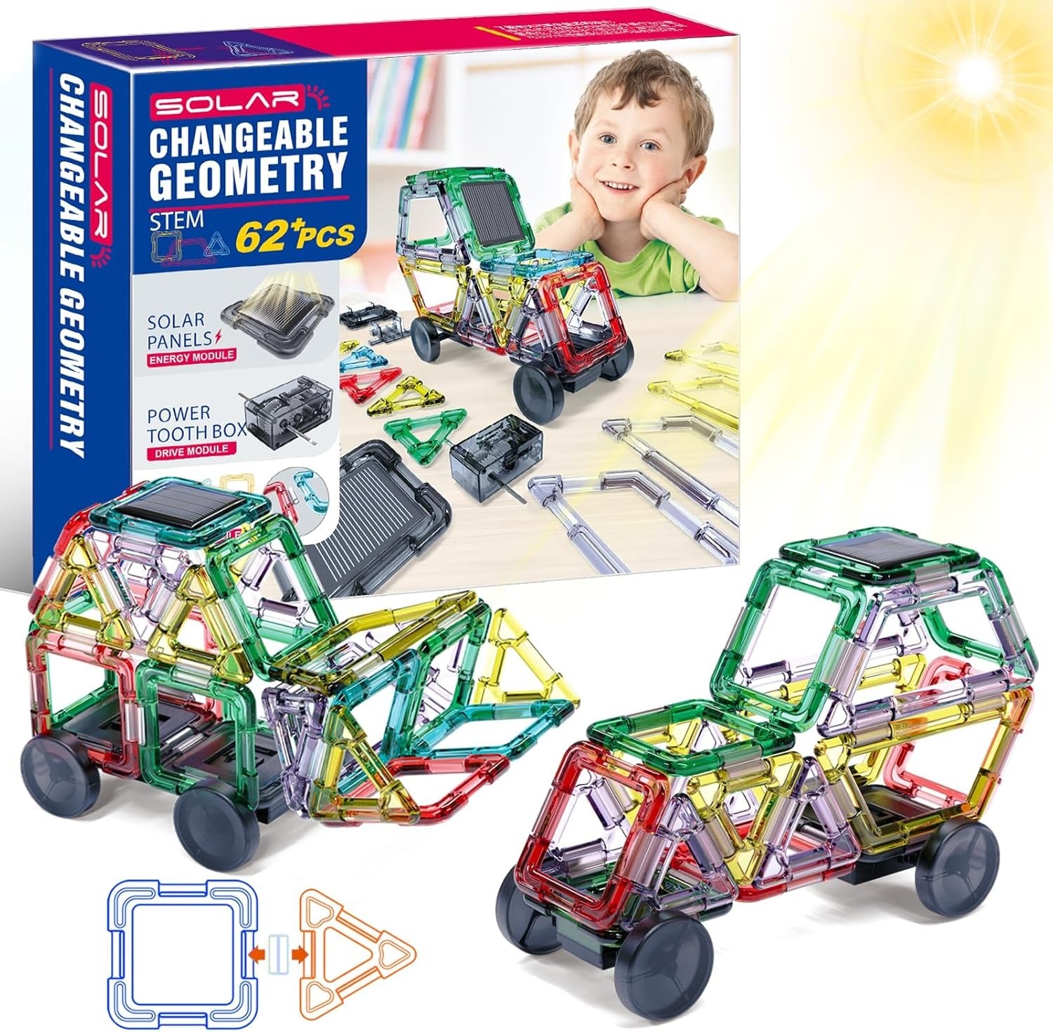 STEM Solar Car Changeable Geometry Magnetic Tiles - 62+ pieces