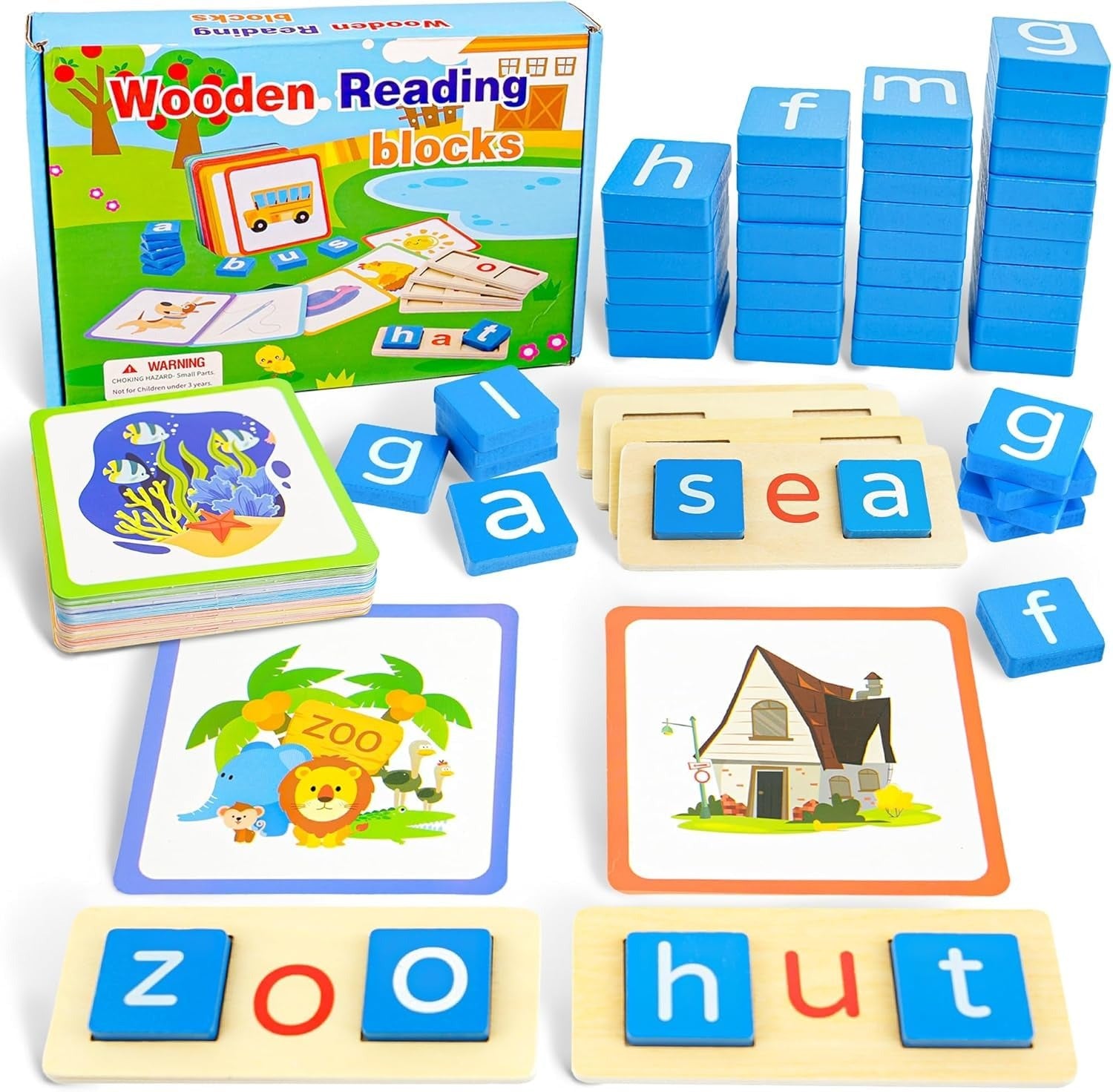 Sight Words Flash Cards Kindergarten Wooden Reading Blocks - 979