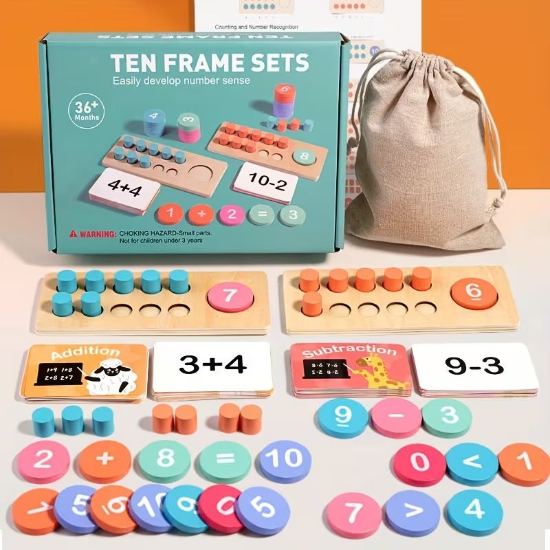 Wooden Counting Ten Frame Maths Learning Set - 565