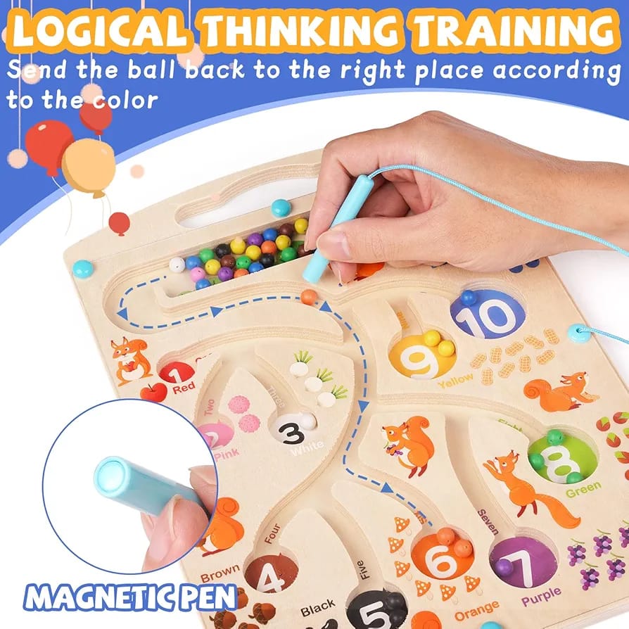Wooden Magnetic Color and Number Maze Board - 018 - Default Title - Odeez | Educational Toys Pakistan 
