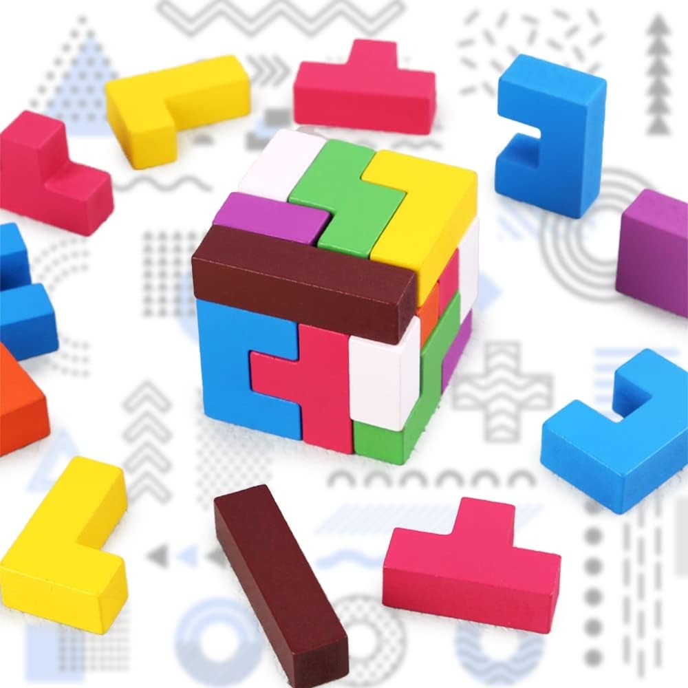Wooden Tetris Cube Puzzle Blocks - 622