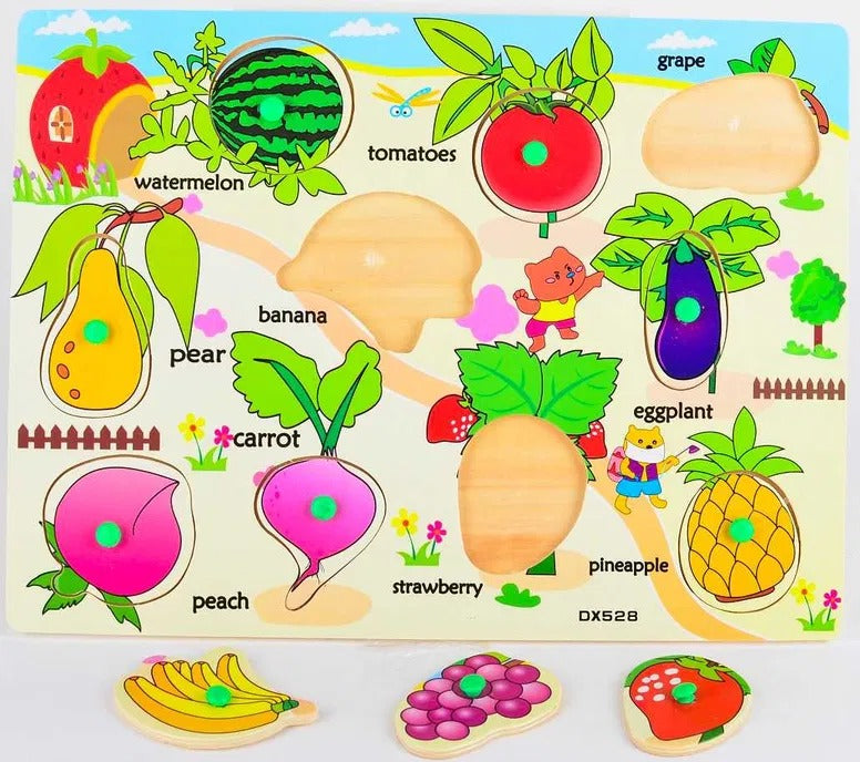 Wooden Fruits and Vegetable Knob Learning Board - 992