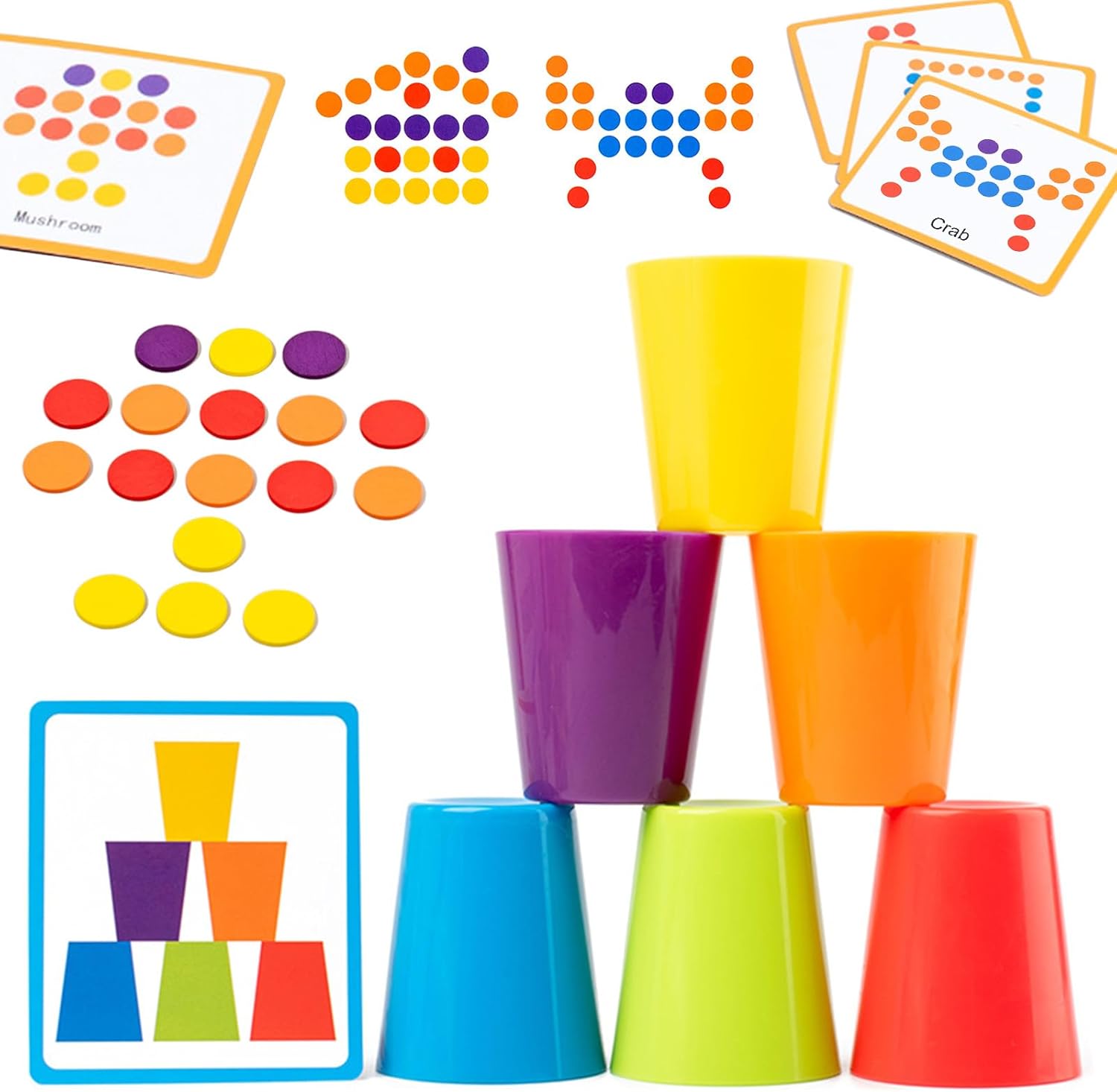 Color Sorting Classification Quick Stacking Cups with Coin and Pattern - 574
