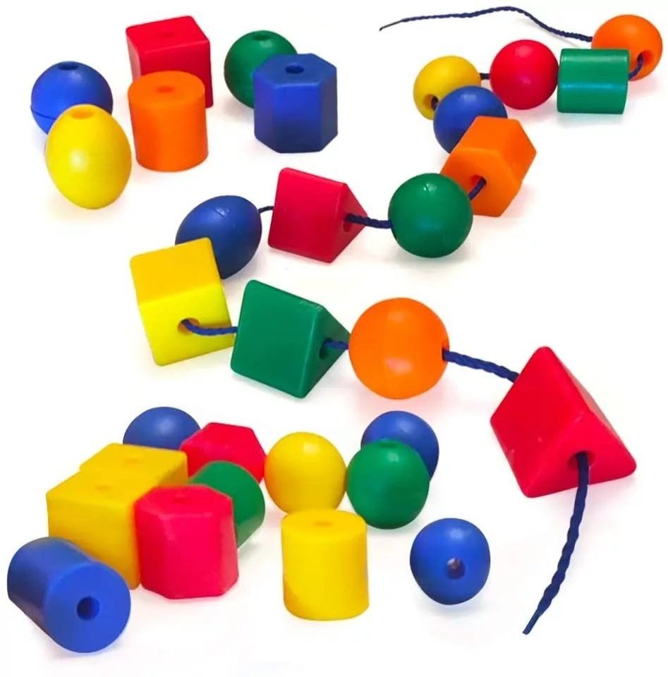 Geometrical Shape Lacing Beads - Plastic 20+ pieces - Default Title - Odeez | Educational Toys Pakistan 