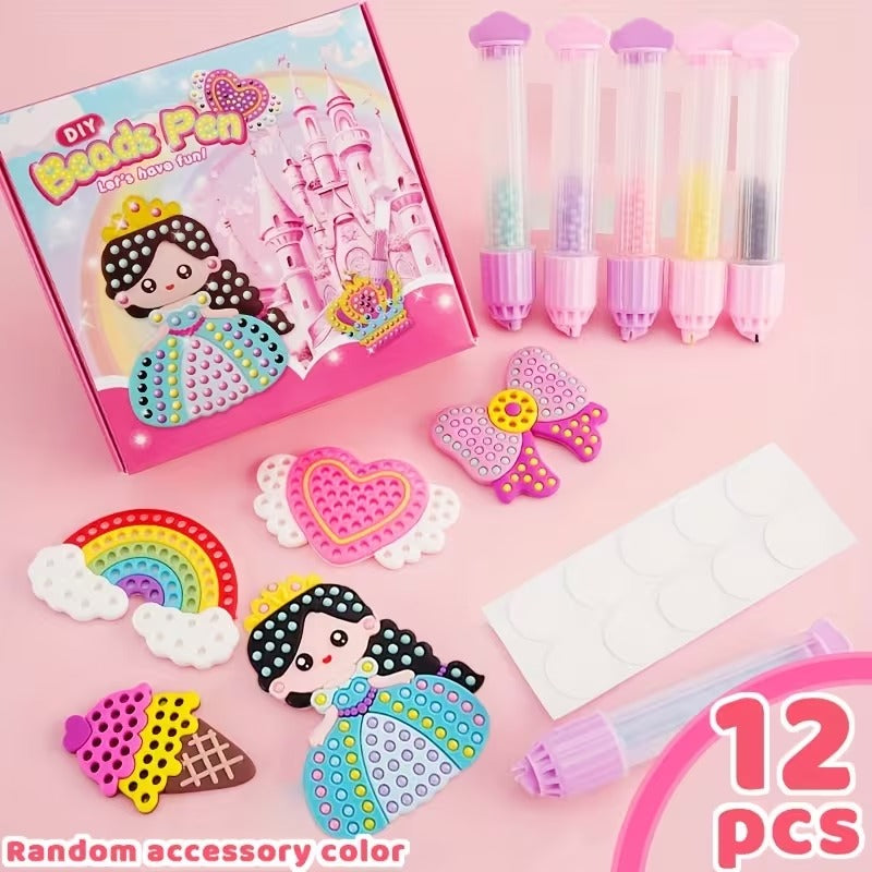 DIY Rainbow Bead Decorative Pen Kit 500+ Beads Craft Set for Kids - N2B