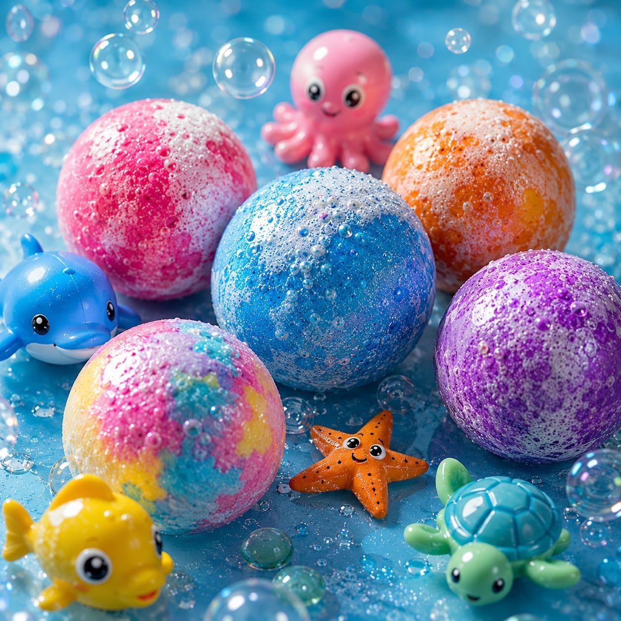 Colorful Bath Bomb Gift Set with Colorful Fizzy Surprise Sea Animals