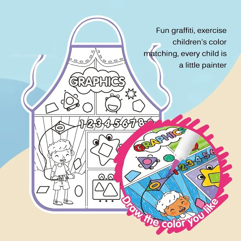 Washable Drawing Apron with 12 Colorful Marker Set - 10D - Default Title - Odeez | Educational Toys Pakistan 