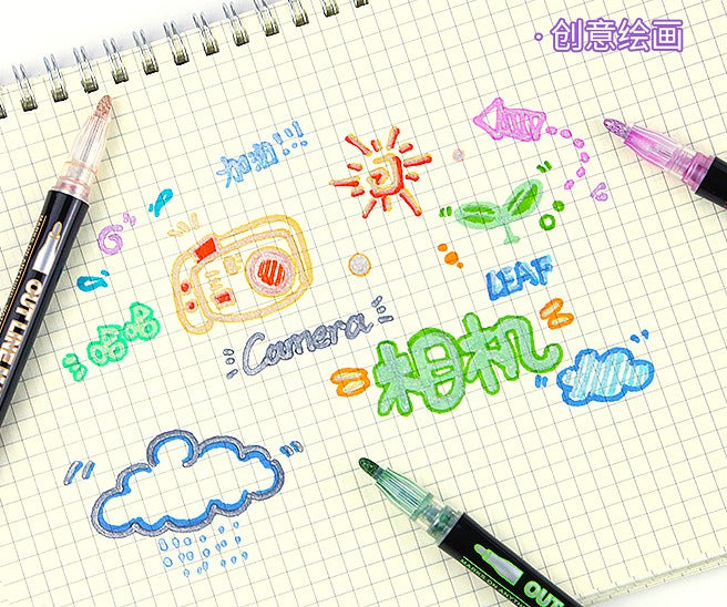 Colorful Outline Gel Markers Non Toxic - 12 Pieces - Default Title - Odeez | Educational Toys Pakistan 