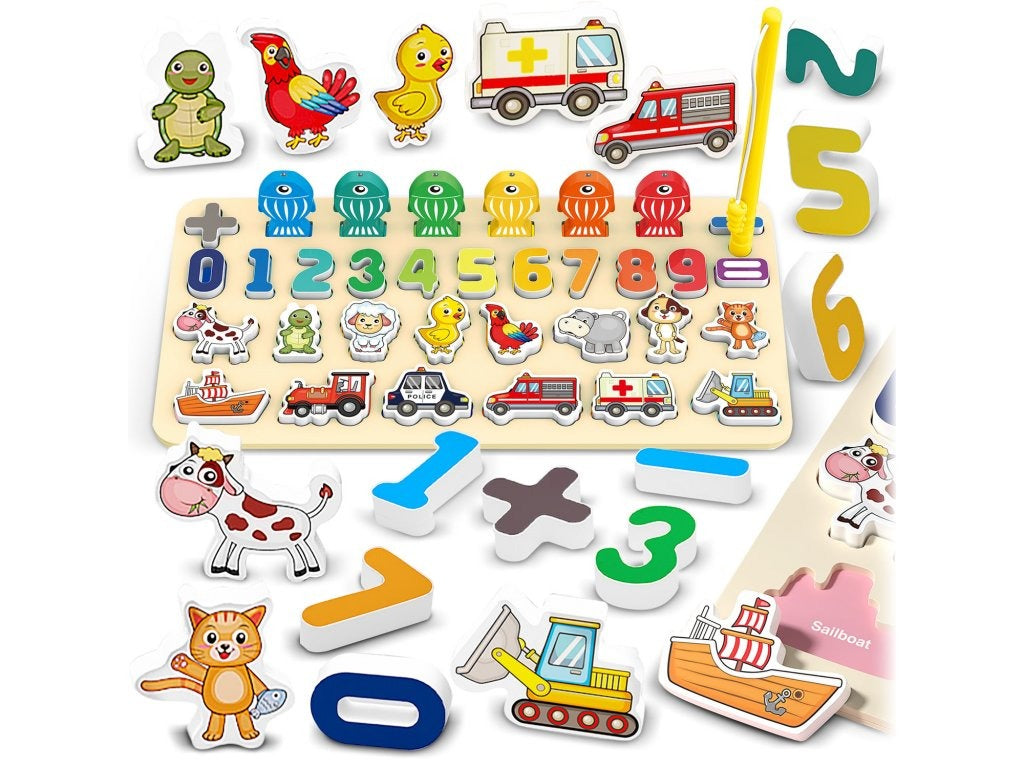 Numbers, Animals and Vehicles Interactive Board with Magnetic Fishing - 013 - Default Title - Odeez | Educational Toys Pakistan 