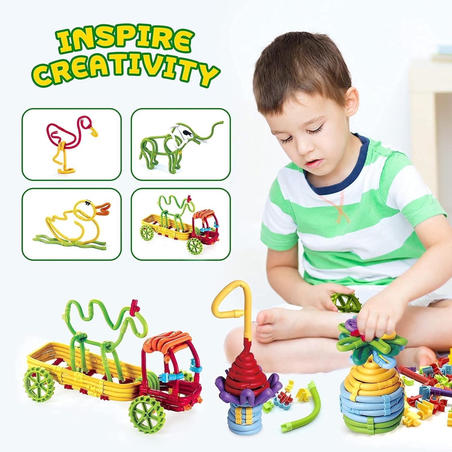 Fidtoy creative building rods toy for kids with flexible 3D design play