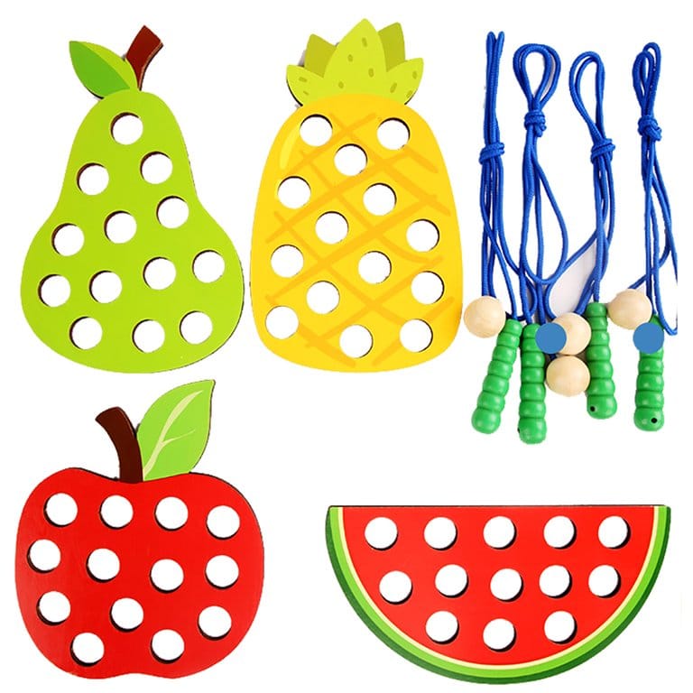 4 in 1 Wooden Fruits Threading Kit - 242 - Default Title - Odeez | Educational Toys Pakistan 
