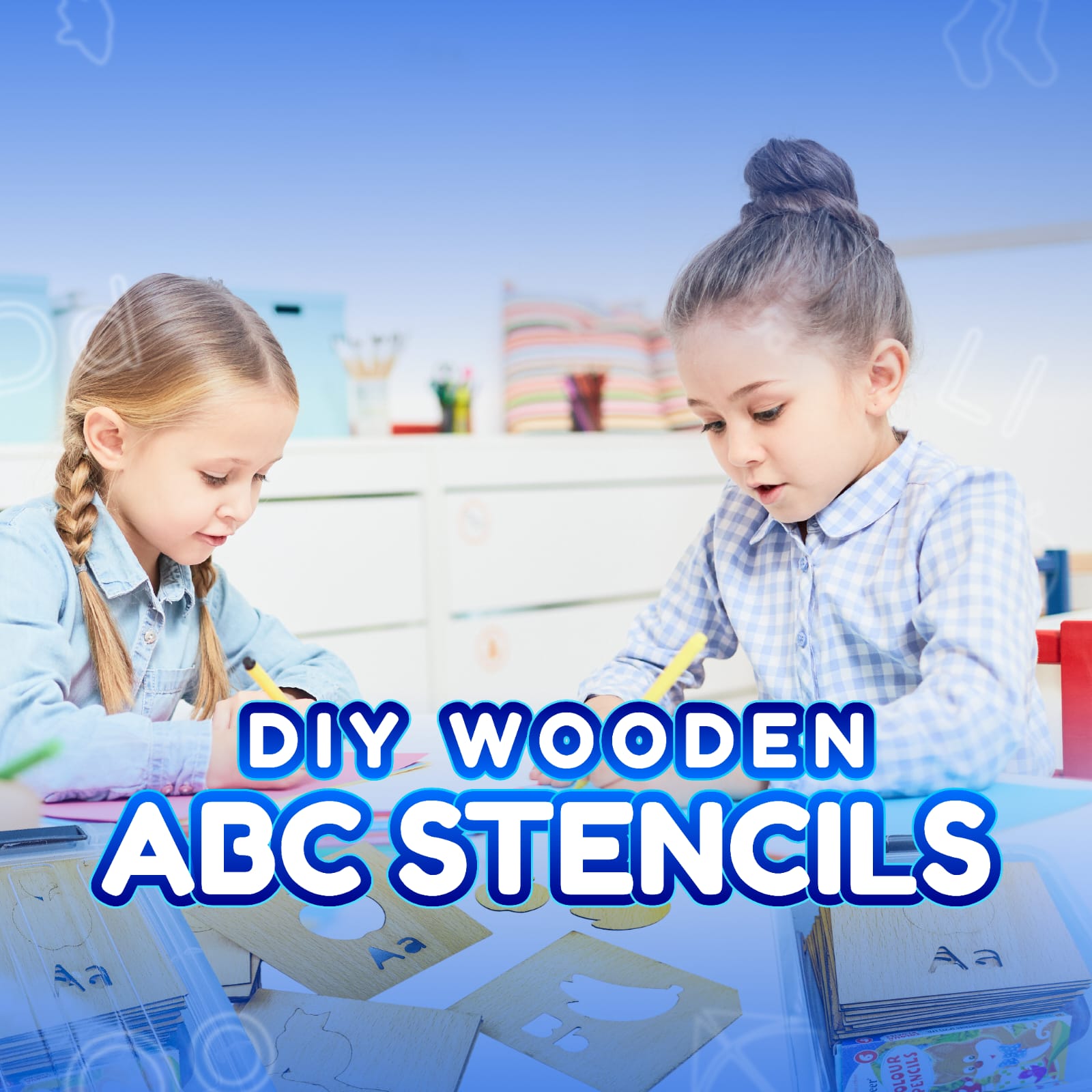 A to Z Learning Wooden Stencils Box with Colors - 014 - Default Title - Odeez | Educational Toys Pakistan 