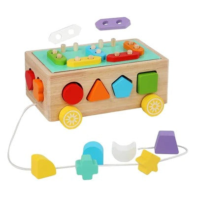 Wooden Colorful Geometric Shapes and Sorting Trolley - T8A - Default Title - Odeez | Educational Toys Pakistan 