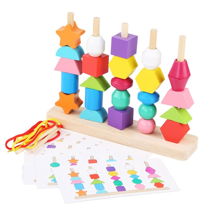 Five Column Sequencing Wooden Puzzle with Lacing - 111 - Default Title - Odeez | Educational Toys Pakistan 
