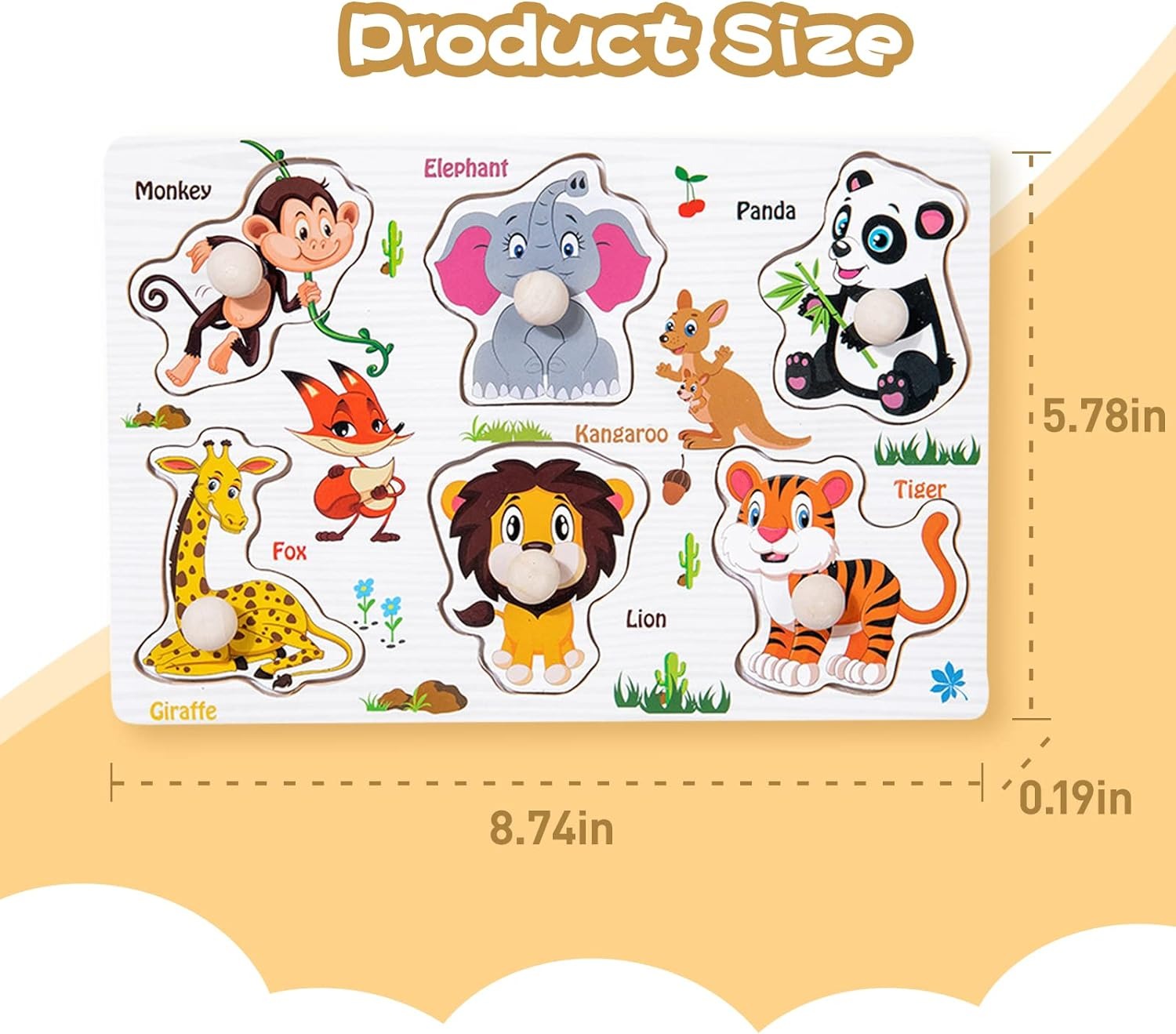 Wooden Small Wild Animal Knob Board - 844 - Default Title - Odeez | Educational Toys Pakistan 