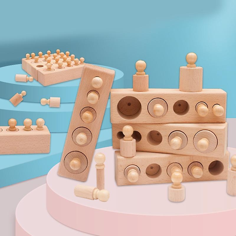 4in1 Montessori Wooden Knobbed Cylinder Socket - 085 - Default Title - Odeez | Educational Toys Pakistan 