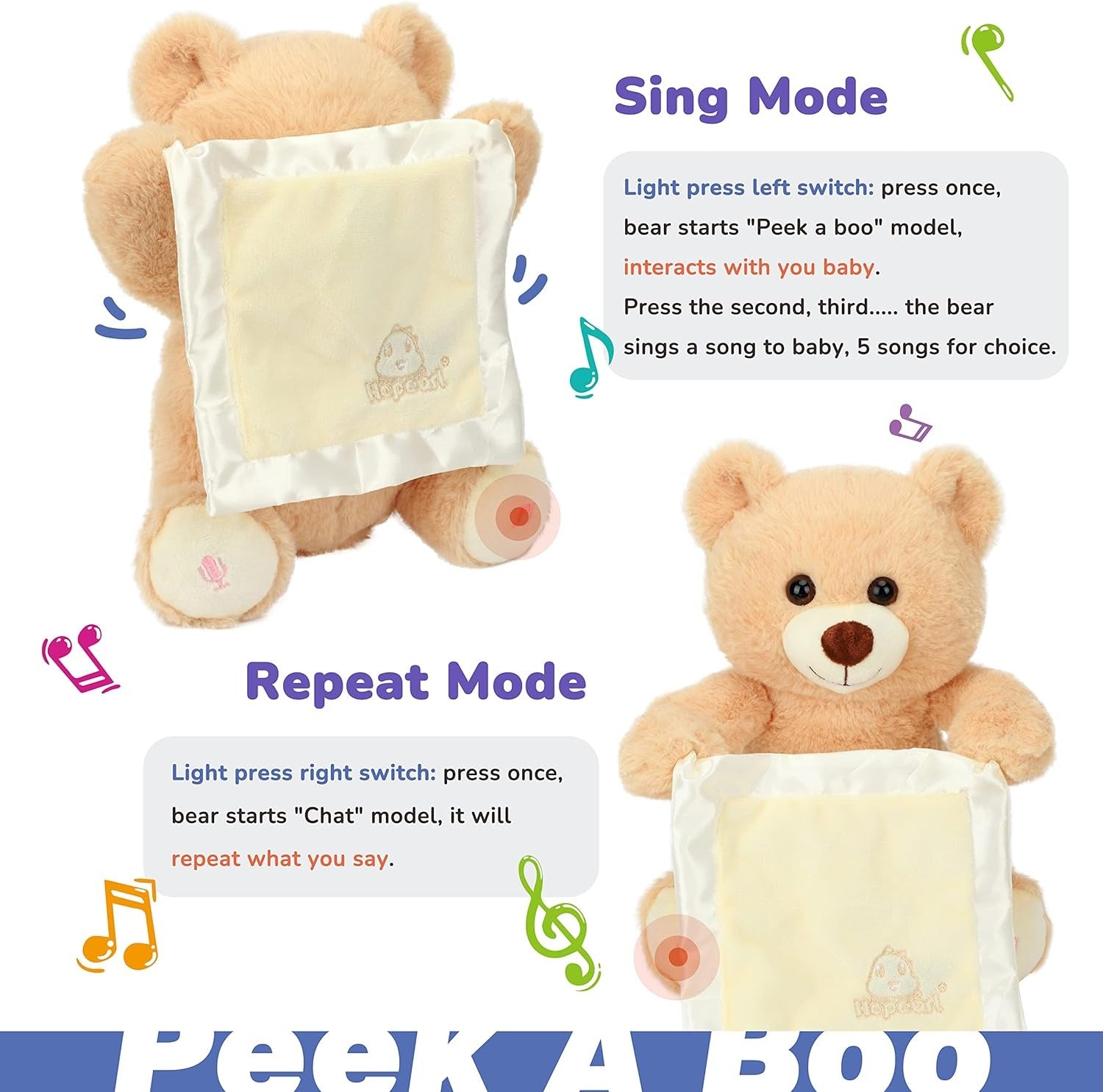 Peek A Boo Bear with Blanket Interactive Plush Teddy - 66B - Default Title - Odeez | Educational Toys Pakistan 