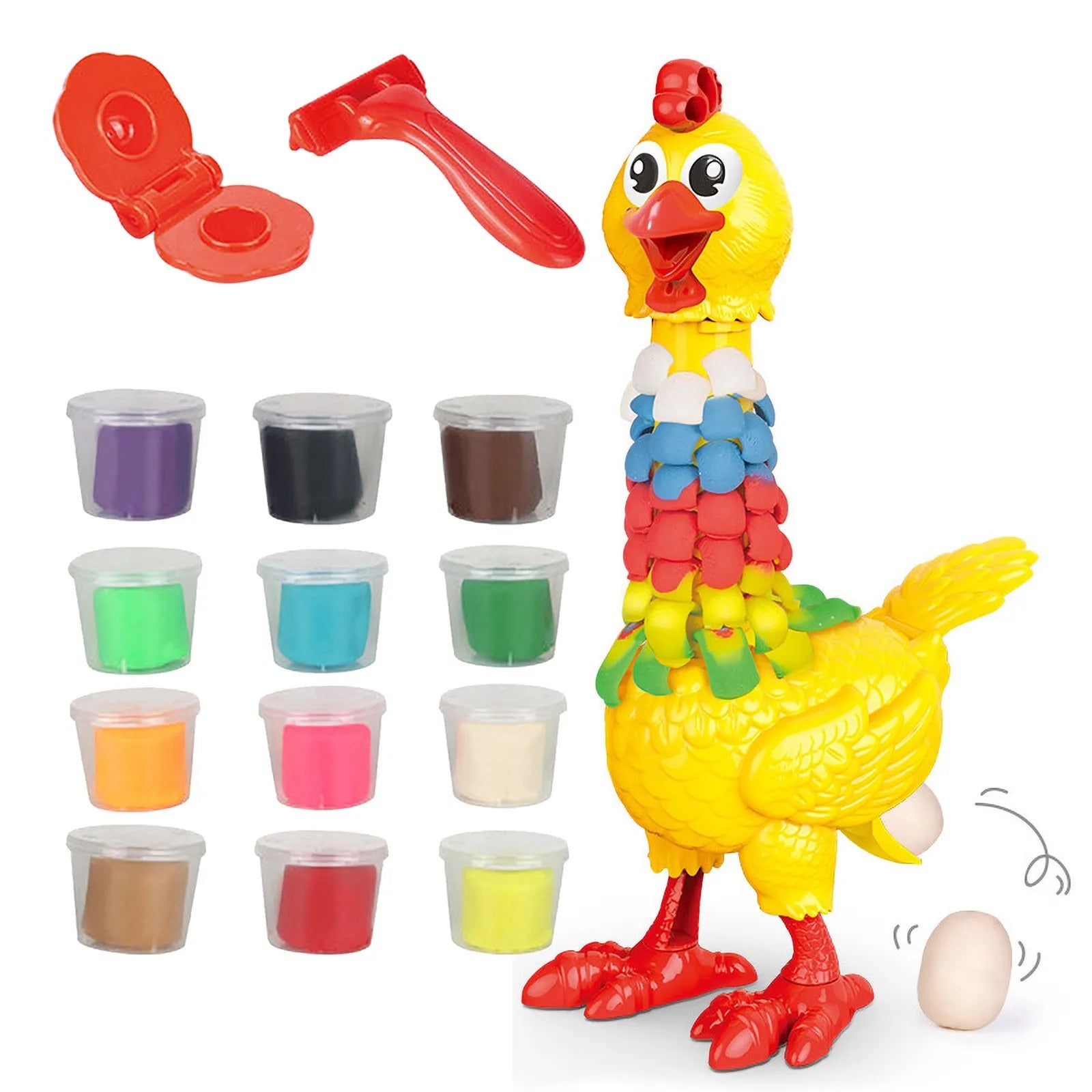 DIY Colorful Feathers Chicken Play Dough Laying Eggs - 286 - Default Title - Odeez | Educational Toys Pakistan 