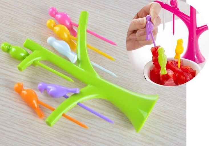 Birdie Fruit Fork with Tree Stand - 6 pieces - Default Title - Odeez | Educational Toys Pakistan 