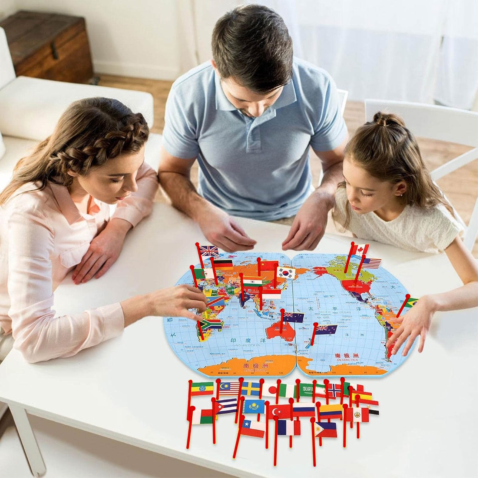 Wooden World Map With Recognition 30 Countries Flags - 003 - Default Title - Odeez | Educational Toys Pakistan 