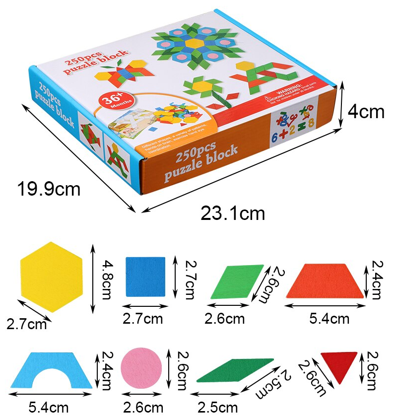 Wooden Pattern Puzzle Blocks - 250 Pieces - Default Title - Odeez | Educational Toys Pakistan 