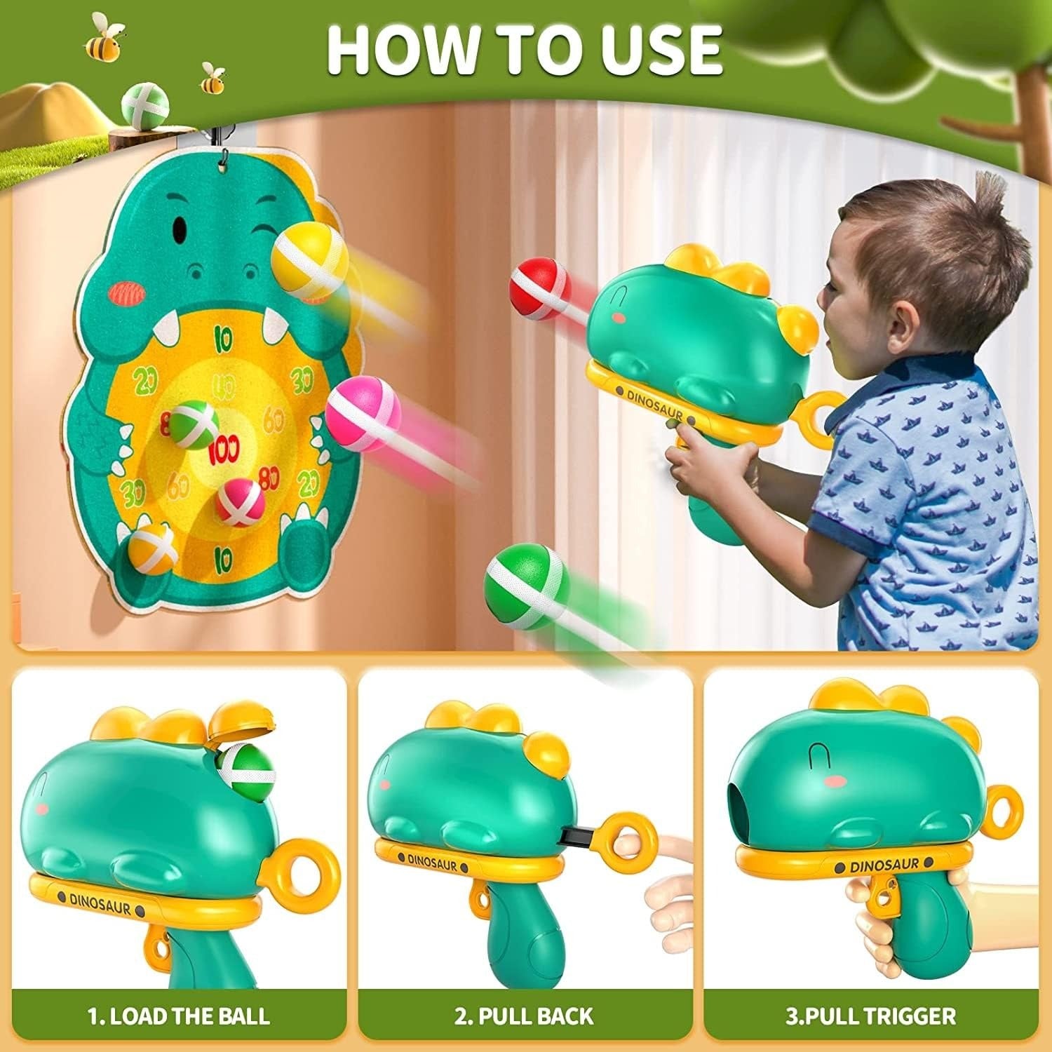 Dinosaur Sticky Ball Blaster Target Game for Kids - 176