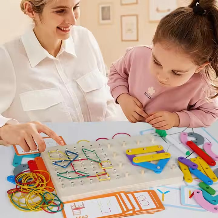 Wooden Geo Montessori Bands and Pattern Cards with Drawing Card - 564 - Default Title - Odeez | Educational Toys Pakistan 