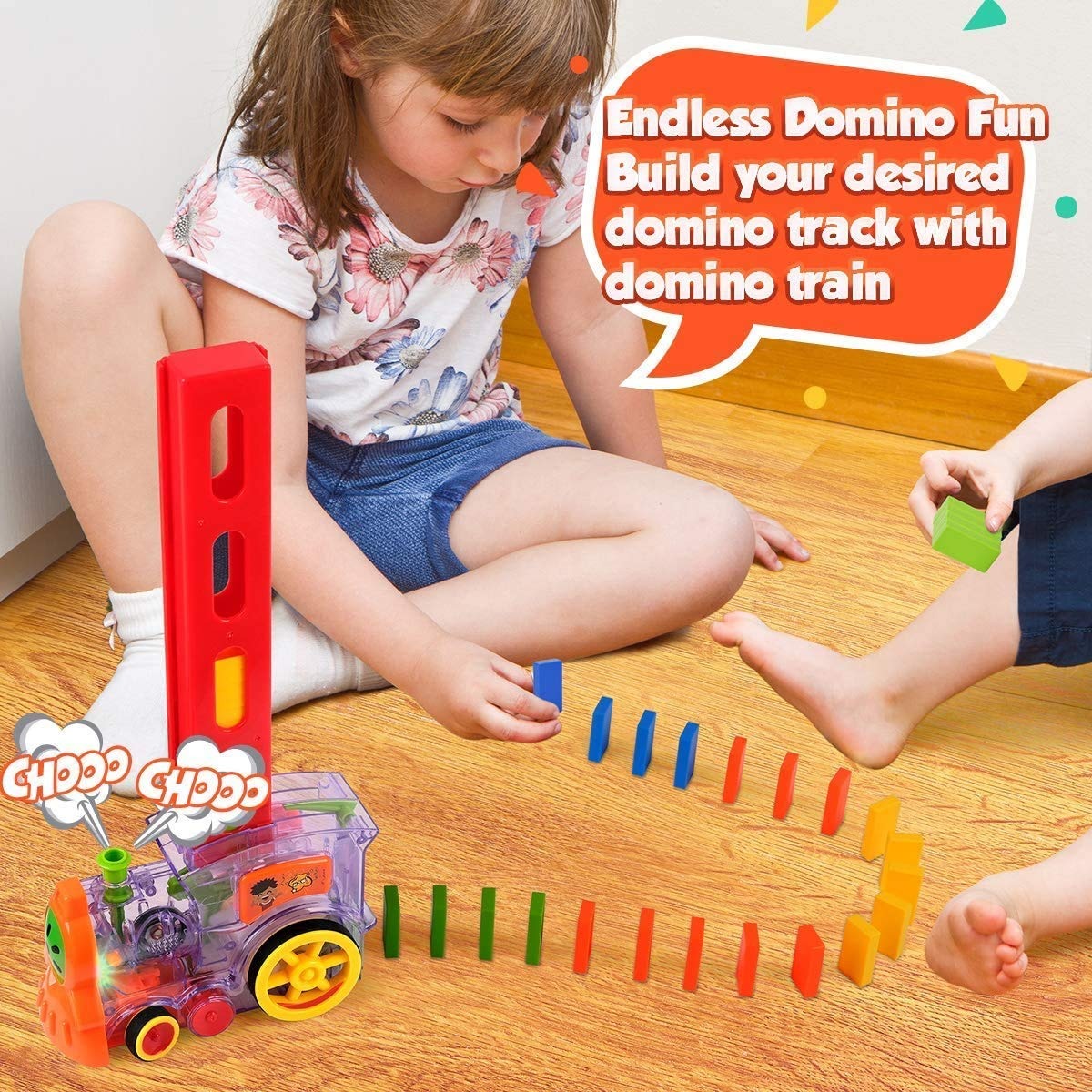 Electric Domino Automatic Train With Light and Sound - 60 pieces