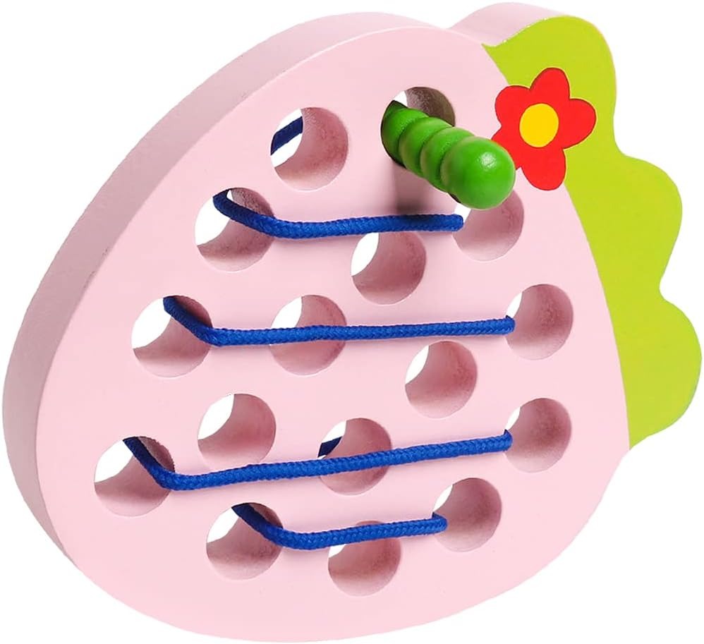 Wooden 3D Fruits Thread Lacing Kit - Strawberry - Default Title - Odeez | Educational Toys Pakistan 