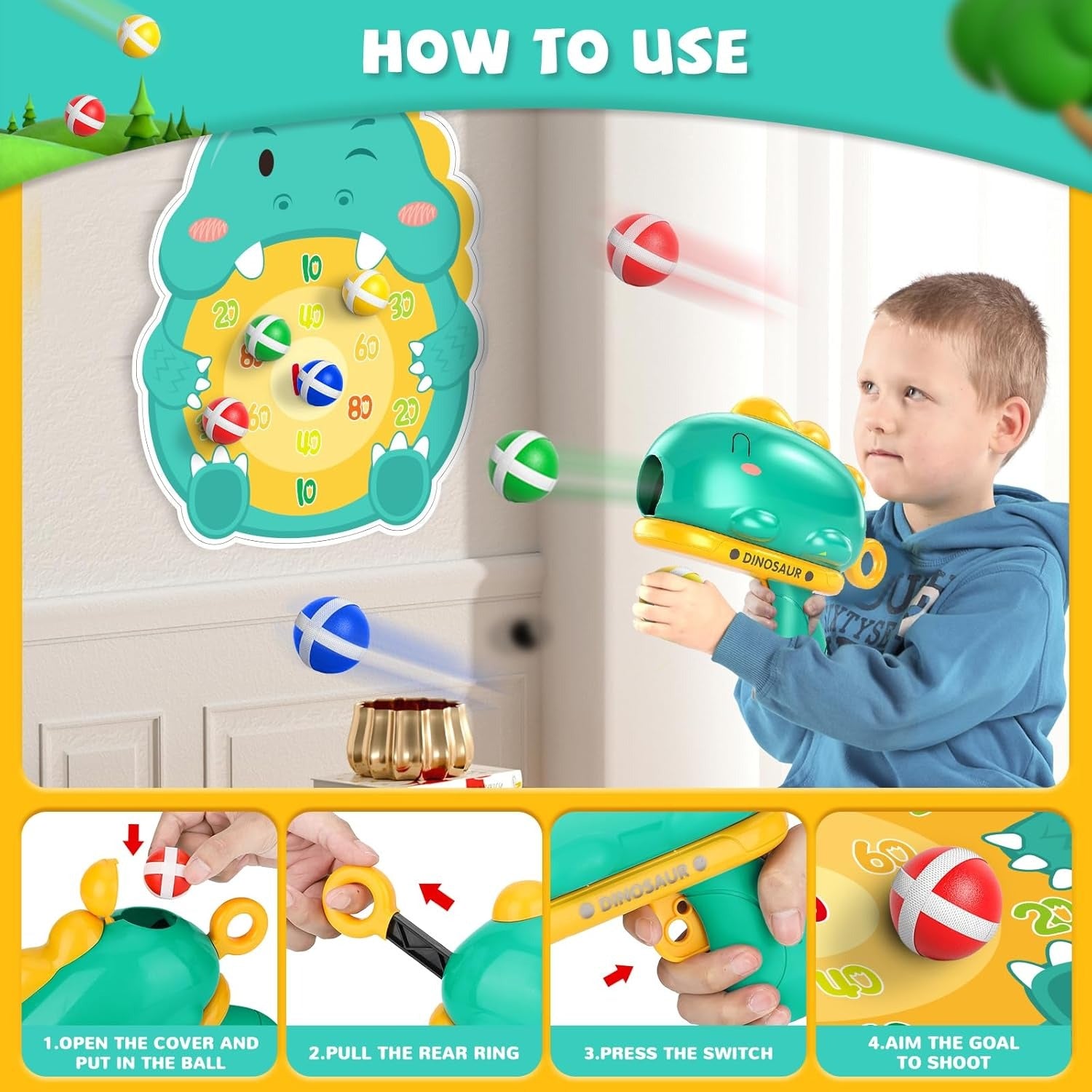 Dinosaur Sticky Ball Dart Board Target Shooting Game - 681 - Default Title - Odeez | Educational Toys Pakistan 